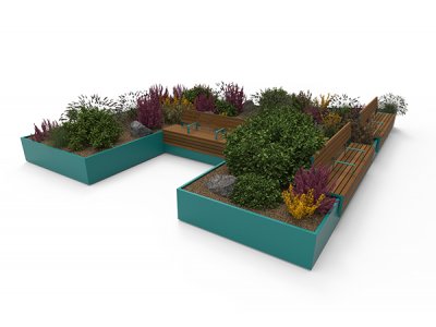 AKRI®300钢固定种植,定制形状,PPC RAL 5018,中心扶手座位