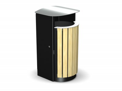 ARC 5FT - PPC黑色Arca垃圾箱,带不锈钢盖,边缘和Iroko木板