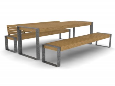 元件2600mm长x 810mm标准野餐桌,带木条、木板和镀锌画框支架,如图所示,带长凳和1个。带靠背的长凳