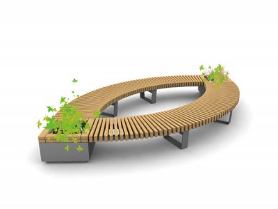 铁路座椅和花盆-椭圆形布局。