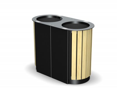 ARC 3DT-PPC黑色双Arca垃圾箱，带iroko木条和烟蒂