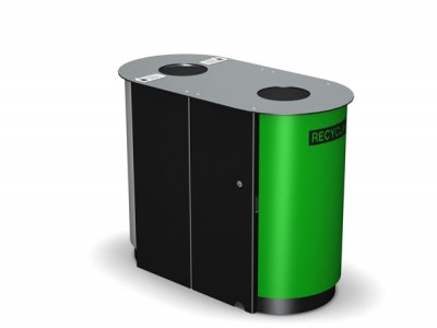 ARC 4D-PPC黑色框架双Arca垃圾箱，带有PPC绿色面板和烟蒂