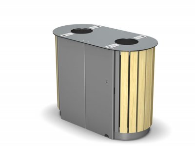 ARC 4DT-PPC灰色双Arca垃圾箱，带iroko木条和烟蒂