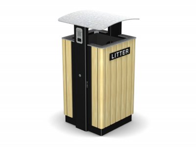 arc8t - PPC黑钢Arca垃圾箱盖，iroko木板条，烟头和激光切割图形