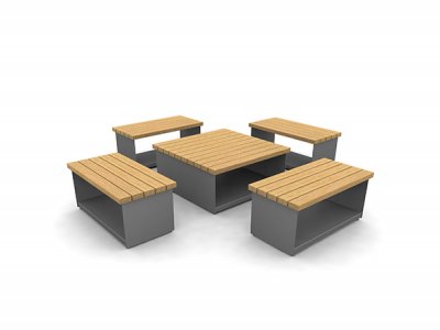 Hollo长型座椅和大型立方体表安排